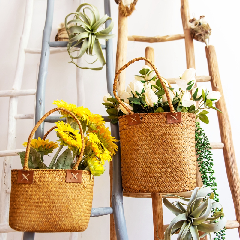 草编jk空间复古手工壁挂花篮摆件挂篮收纳花篮