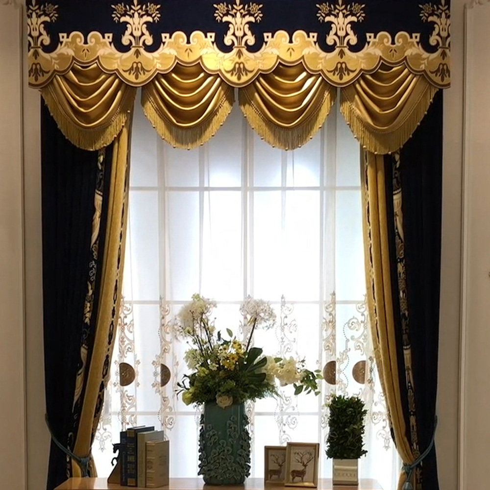 圣奇尼欧式窗帘宫廷豪华帘头幔头水波别墅客厅纱帘窗纱奢华刺绣