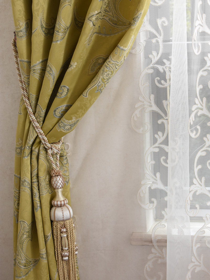 巴洛克白色唯美通透蕾丝卷草高级绣花窗纱简约窗纱