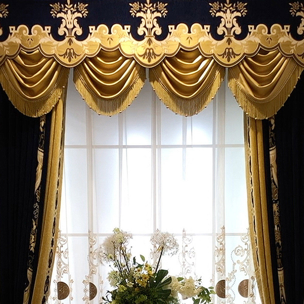 圣奇尼欧式窗帘宫廷豪华帘头幔头水波别墅客厅纱帘窗纱奢华刺绣