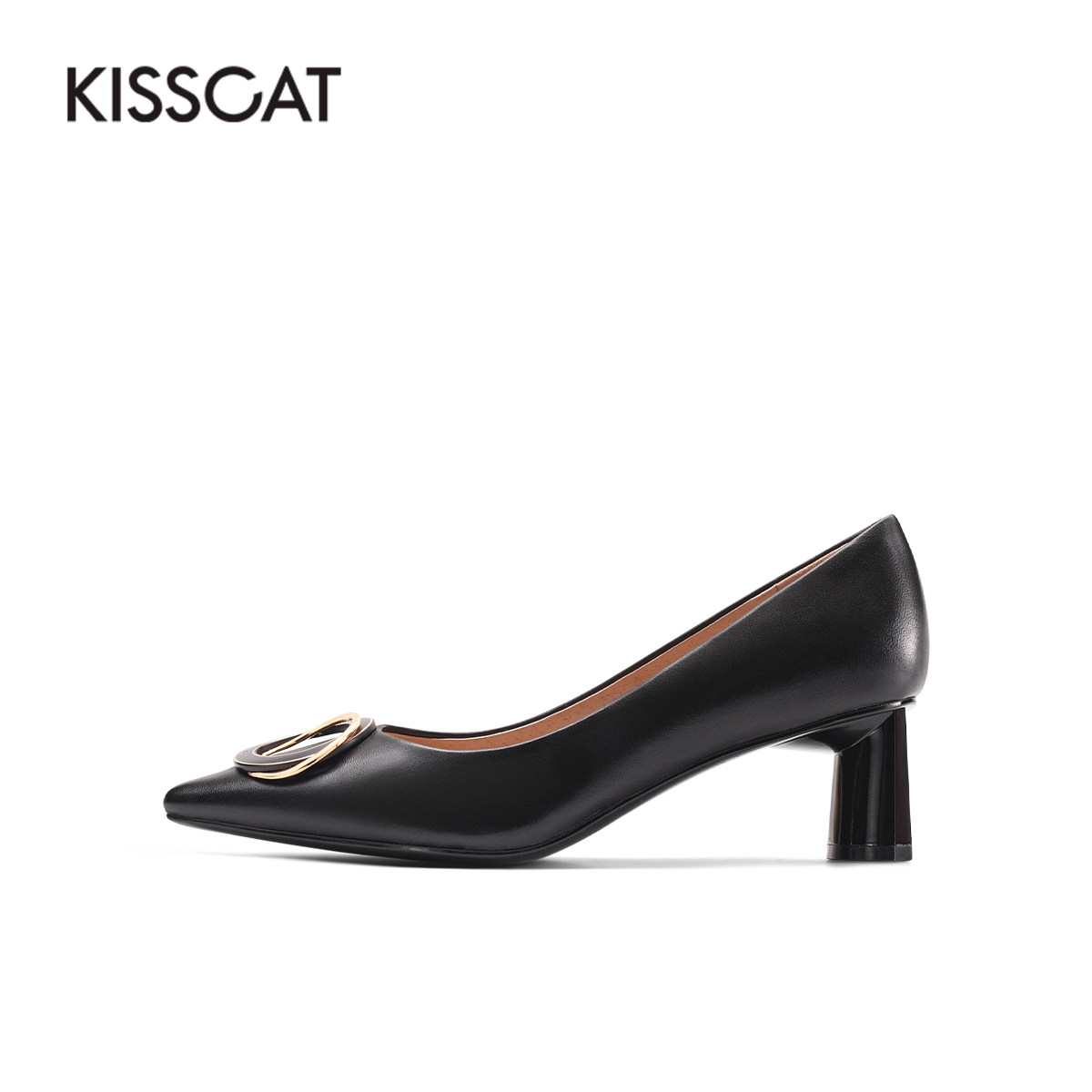 接吻猫高跟鞋2022夏季新款时尚都市尖头浅口粗跟单鞋