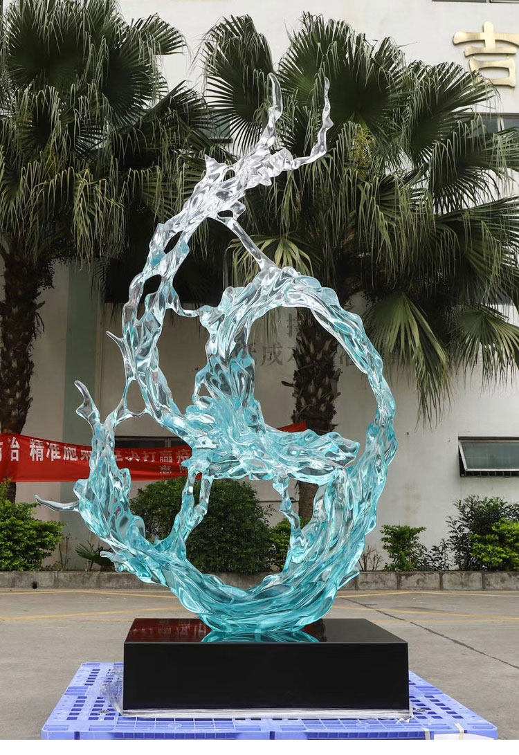 饰摆设仿铂晶雕塑 进口透明树脂摆件酒店大堂会所落地浪花艺术品装 - 