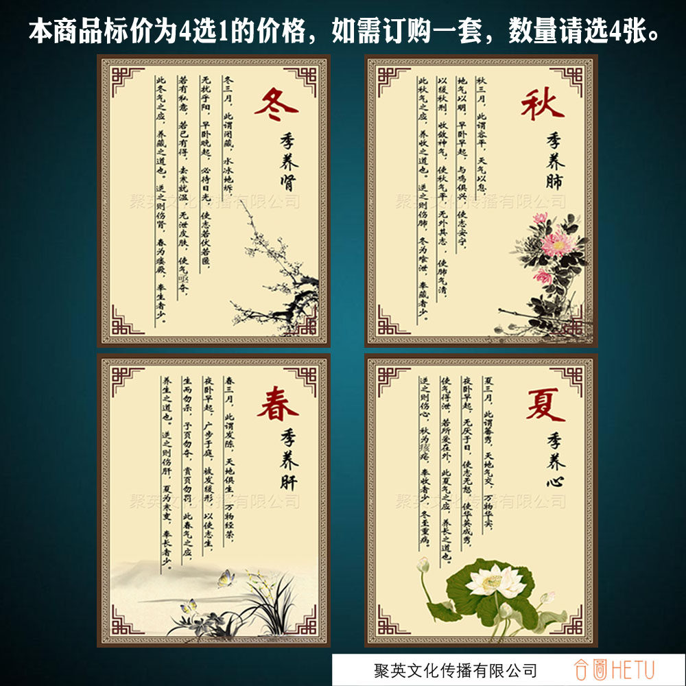 四季养生套图春季养生夏季养心秋季养肺冬季养肾展板无框画墙画