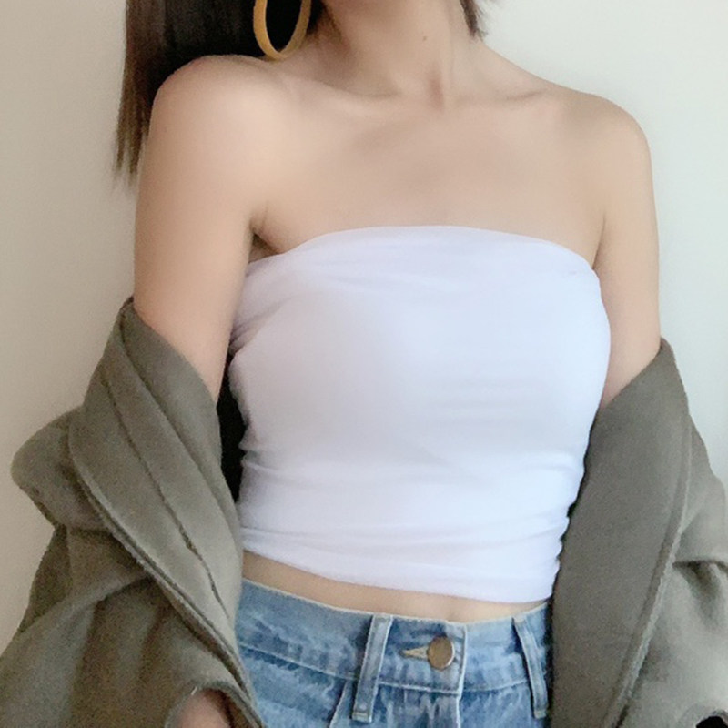 裹胸上衣女夏 外穿露肩脐抹胸 短款网纱打底衫无肩带性感内搭背心