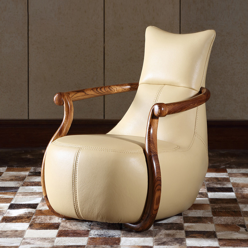 恺瑟宫新中式乌金金木休闲椅实木单人沙发现代简约沙发椅