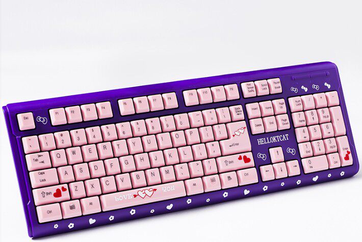 可爱女生键盘有线卡通儿童通用usb粉色办公键盘