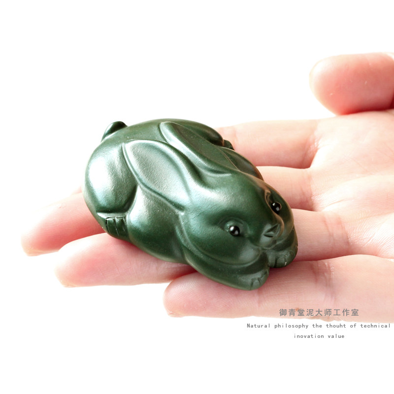 御青兔子民国绿泥茶宠手工紫砂连平姚连平宜兴紫砂茶宠摆件