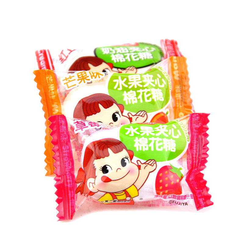棉花糖不二家水果夹心多口口味散装零食500g结婚糖果