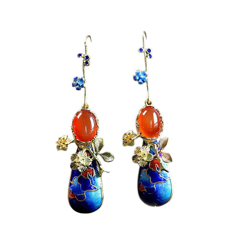 饰品尹霞故宫镀金珐琅中国国风景泰蓝耳坠民族风耳环