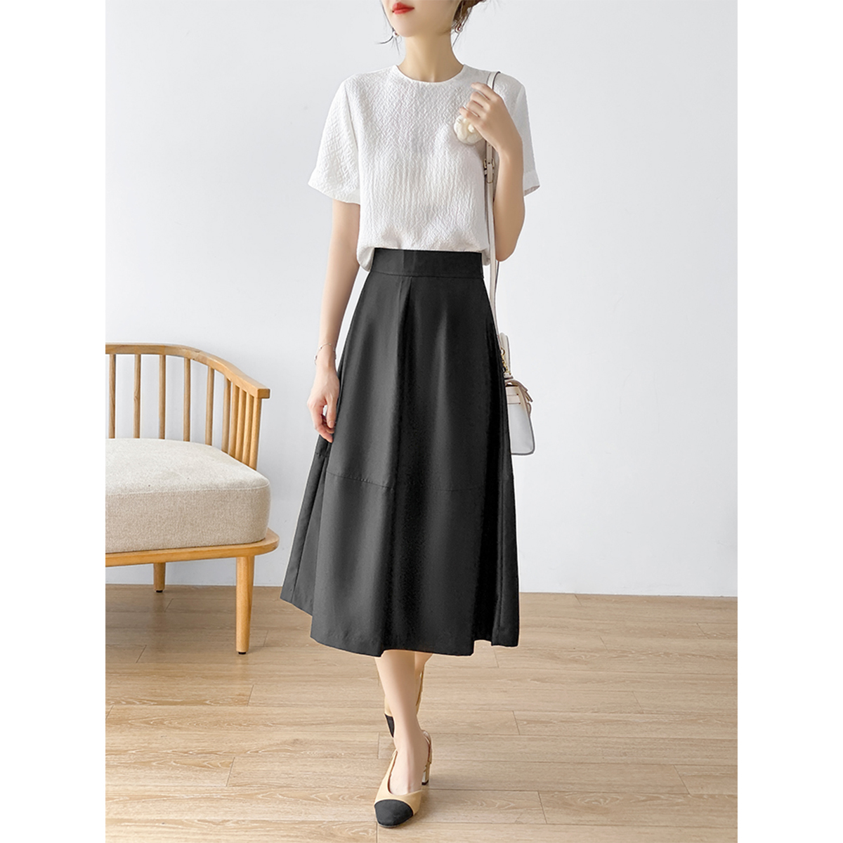 赫本裙女中长裙子高腰新款夏春秋半身本式百褶半身裙