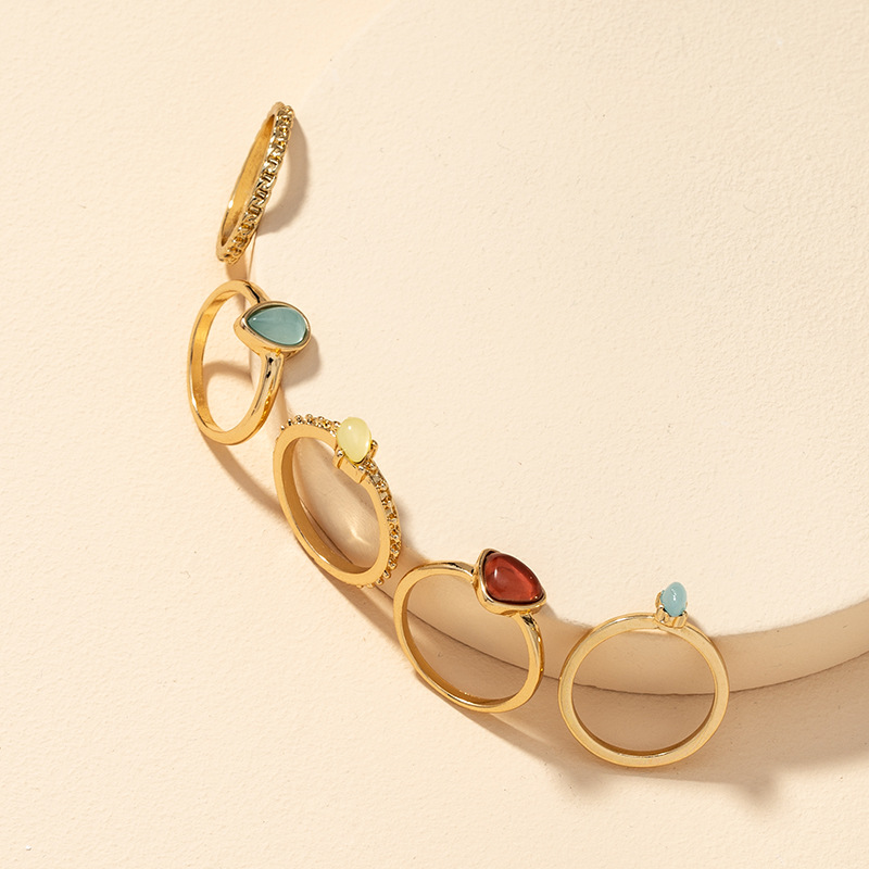 流行2020跨境贸易5只戒指套装欧美美爆饰品戒指