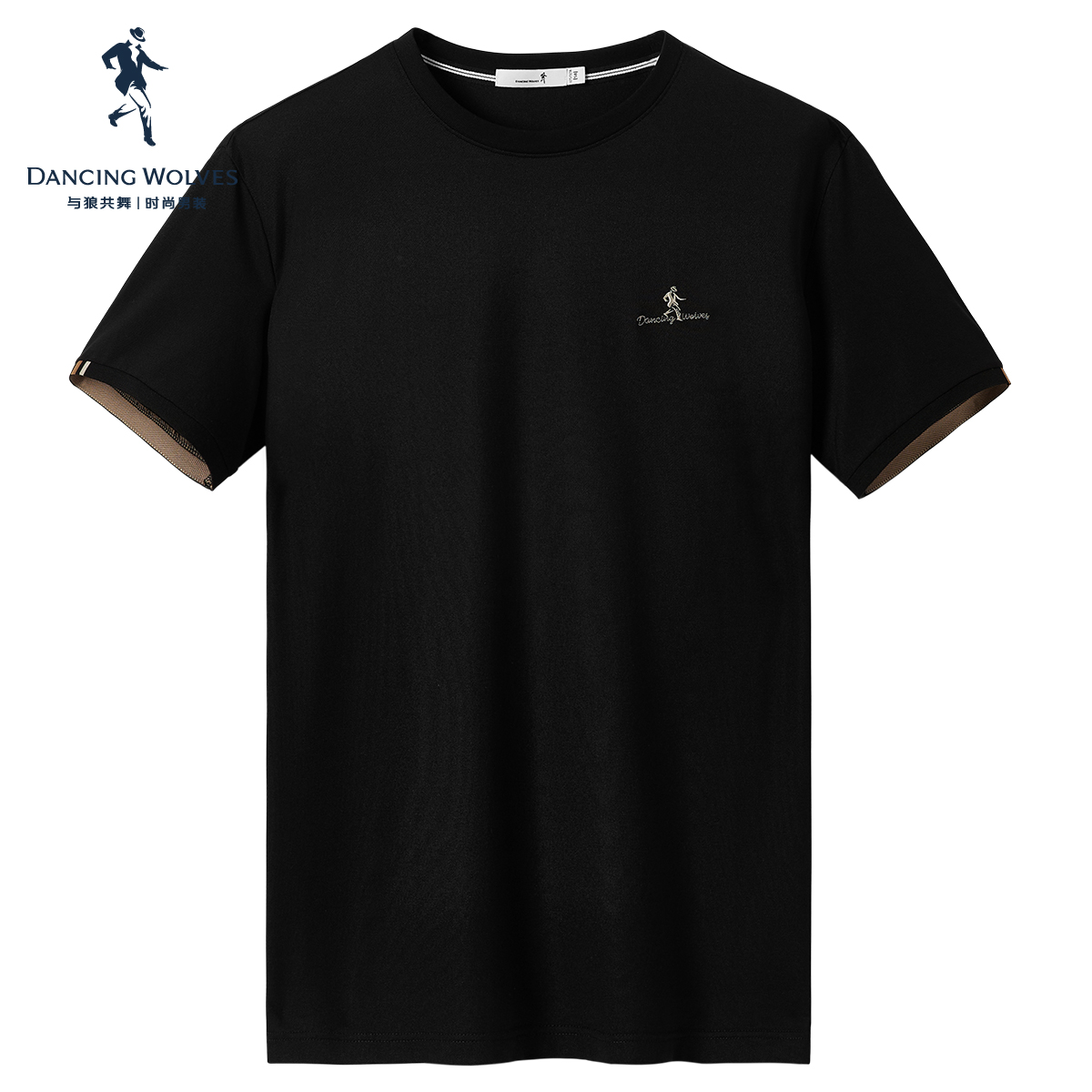 与狼共舞桑蚕丝短袖T恤男2022夏季新款凉感舒适绣标圆领短t上衣