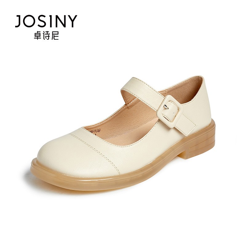 卓诗尼女鞋2021新款皮鞋女软休闲单鞋浅百搭日系单鞋