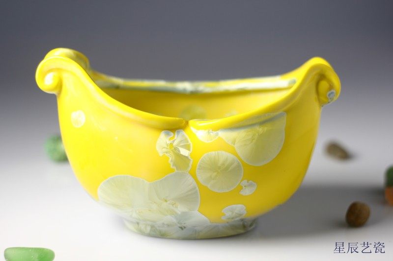 星辰辰艺窑变结晶陶瓷花盆摆设水培盆水果果盘花盆