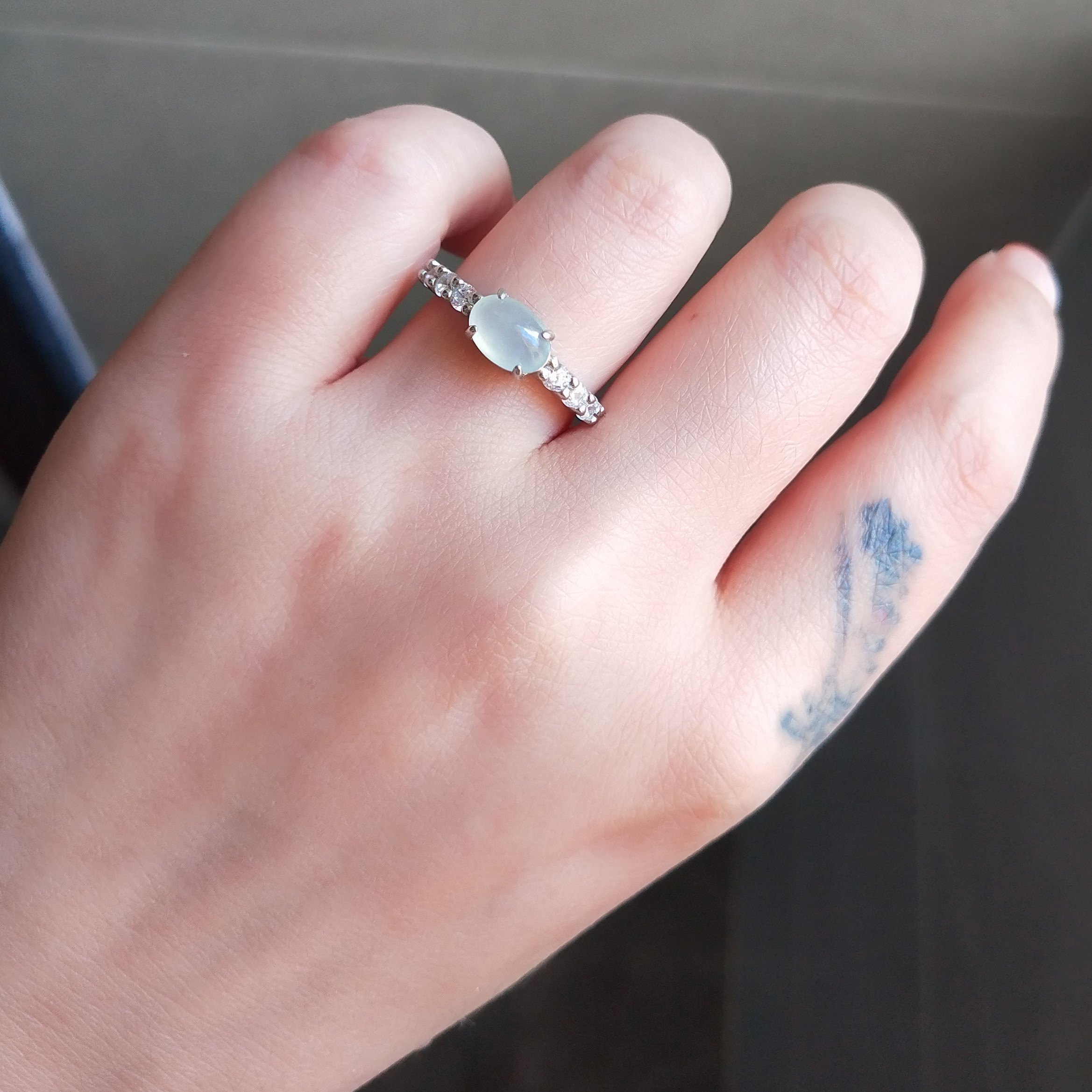 天然翡翠缅甸货纯s925镶嵌冰种白冰玉石戒指时尚戒指