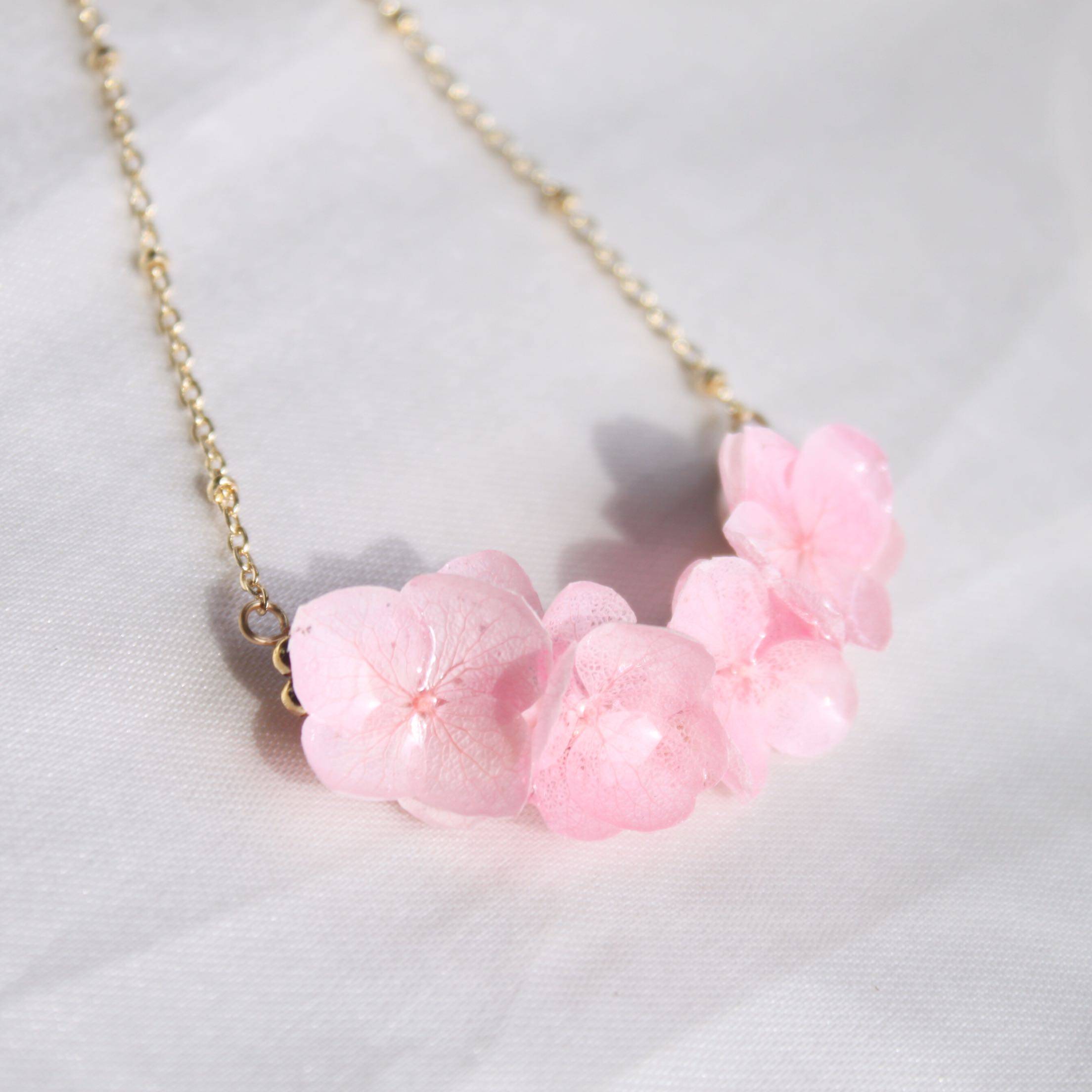 限量原创设计日本巨美粉色樱花真花永生花18k项链