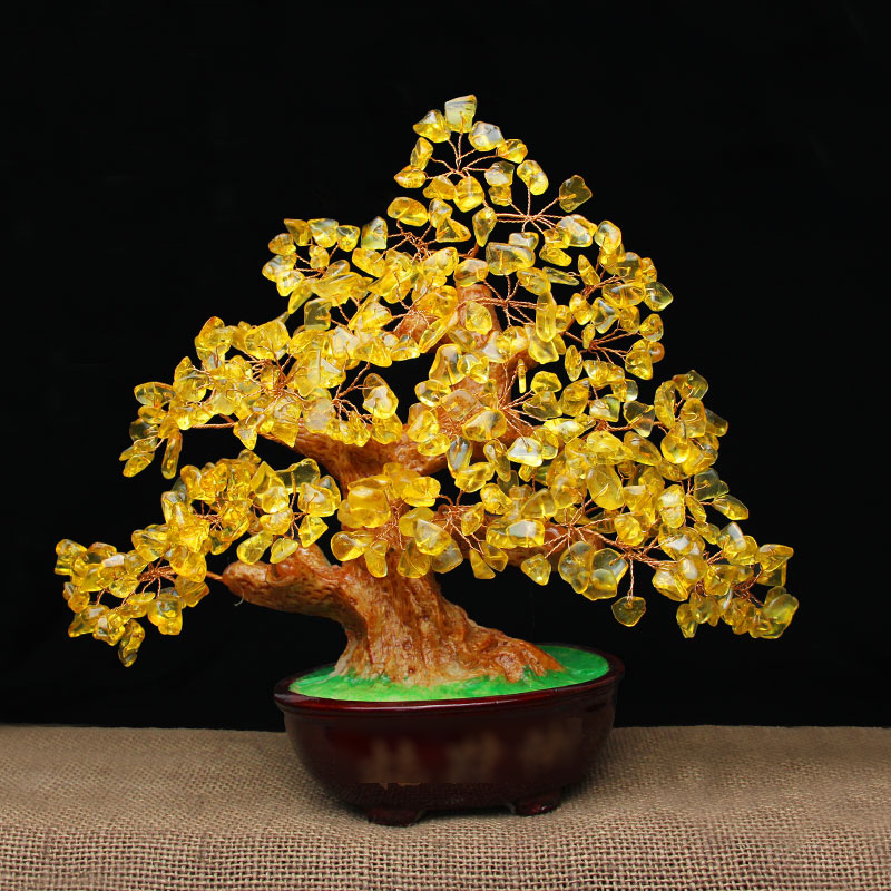 摆件泰山福缘阁黄水晶摇钱树金钱树钱树家居工艺饰品摆件