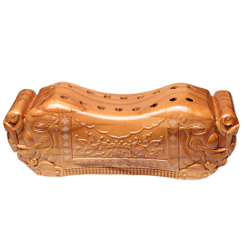 桃木枕头颈椎枕头原木实木硬枕按摩木雕饰品摆件祝寿礼品送中药包