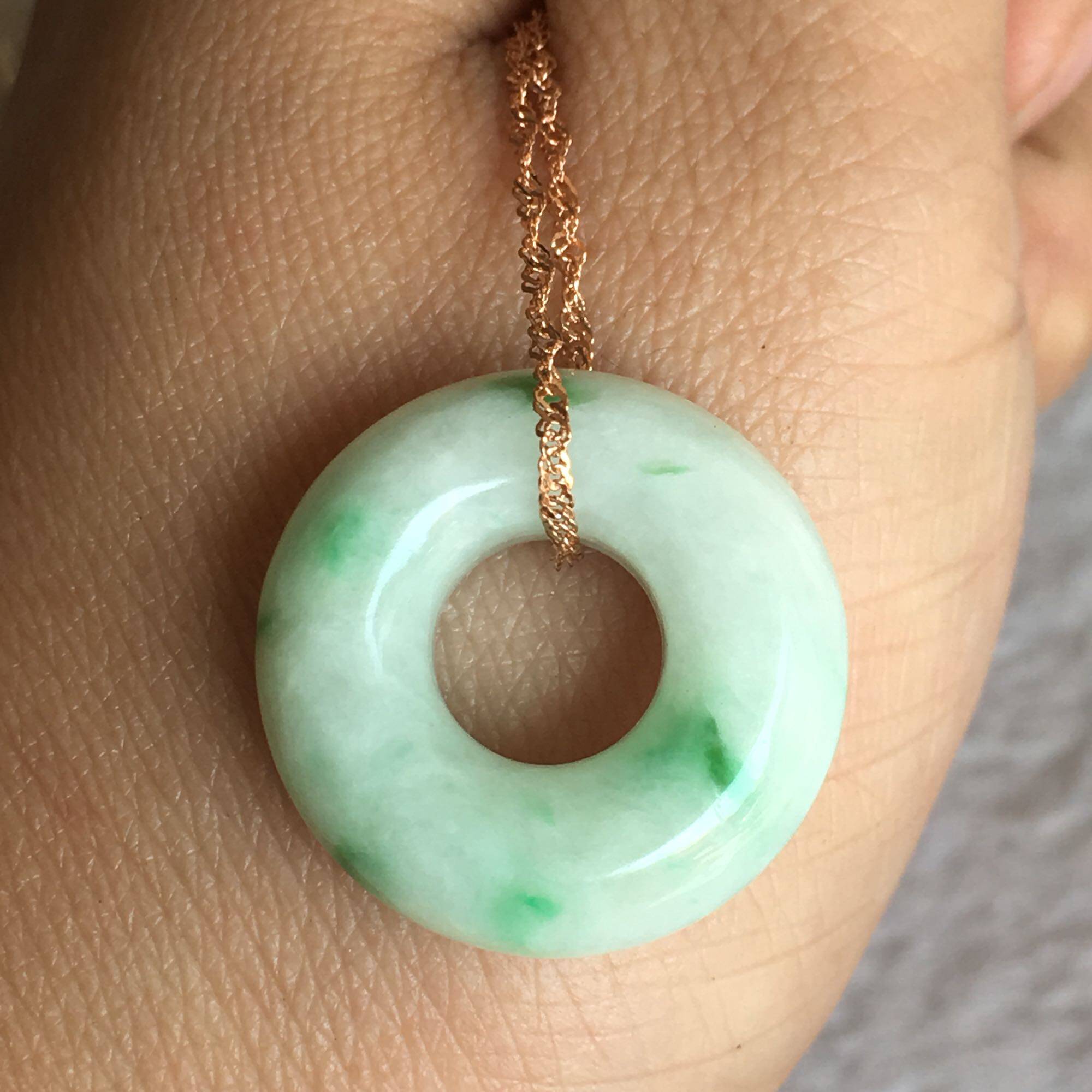 翡翠吊坠天然圆环环形项坠甜甜圈玉坠飘阳平安扣颈饰