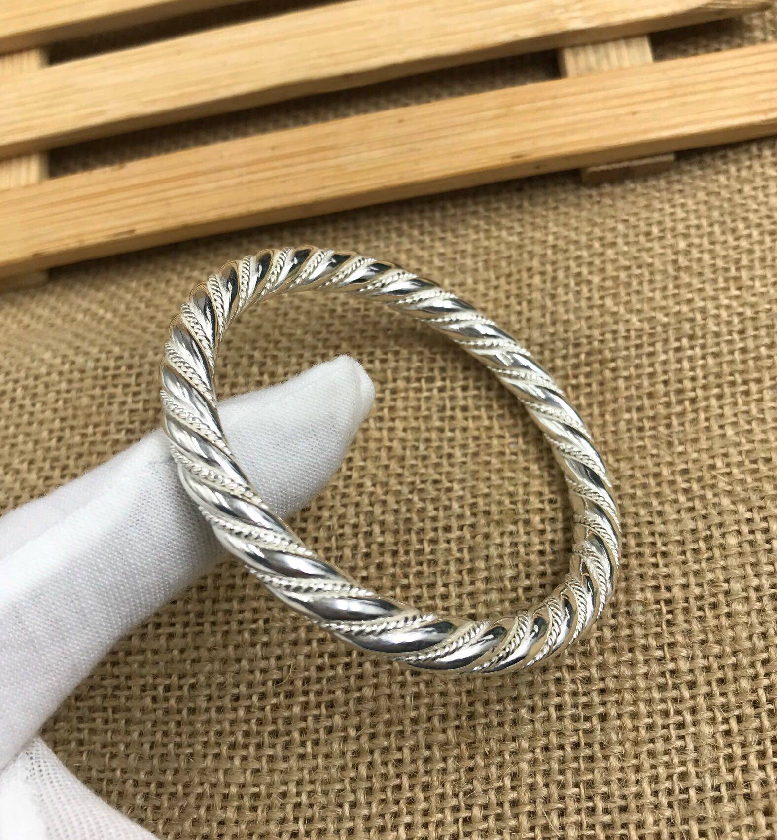 足银纯银手镯新品银工匠麻花扭纹手工定制手镯