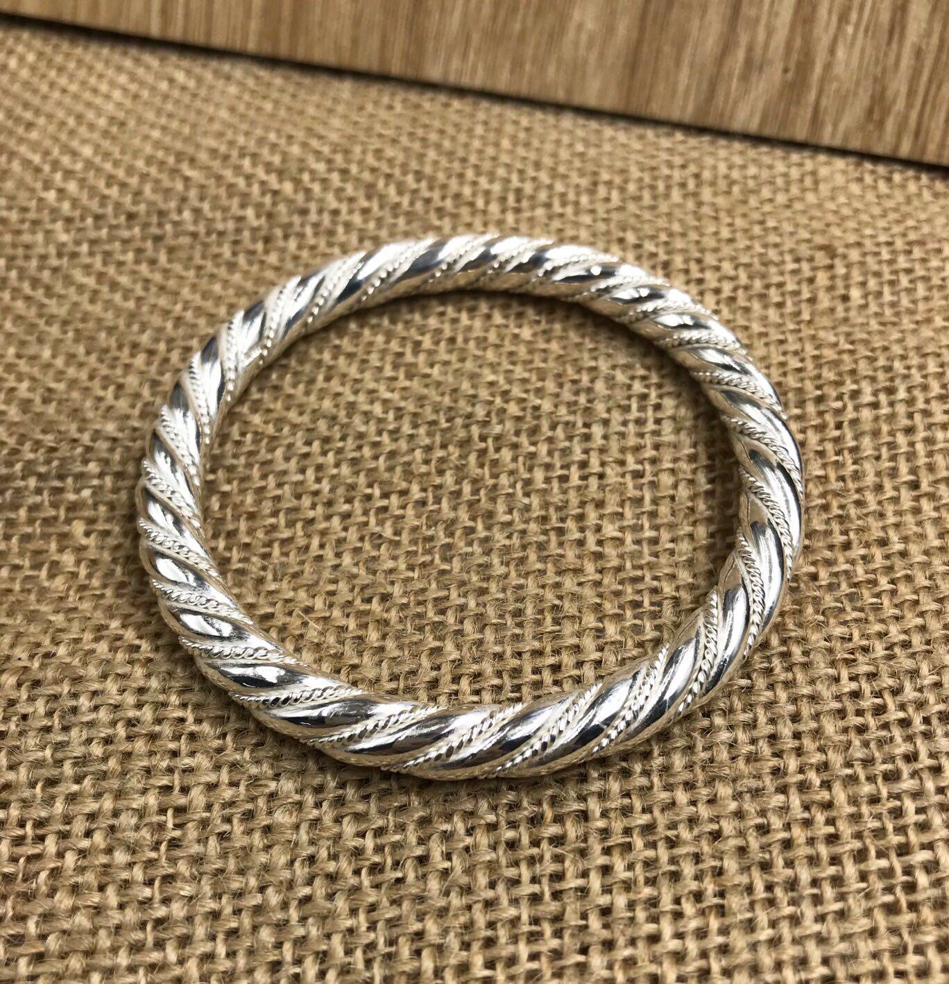 足银纯银手镯新品银工匠麻花扭纹手工定制手镯