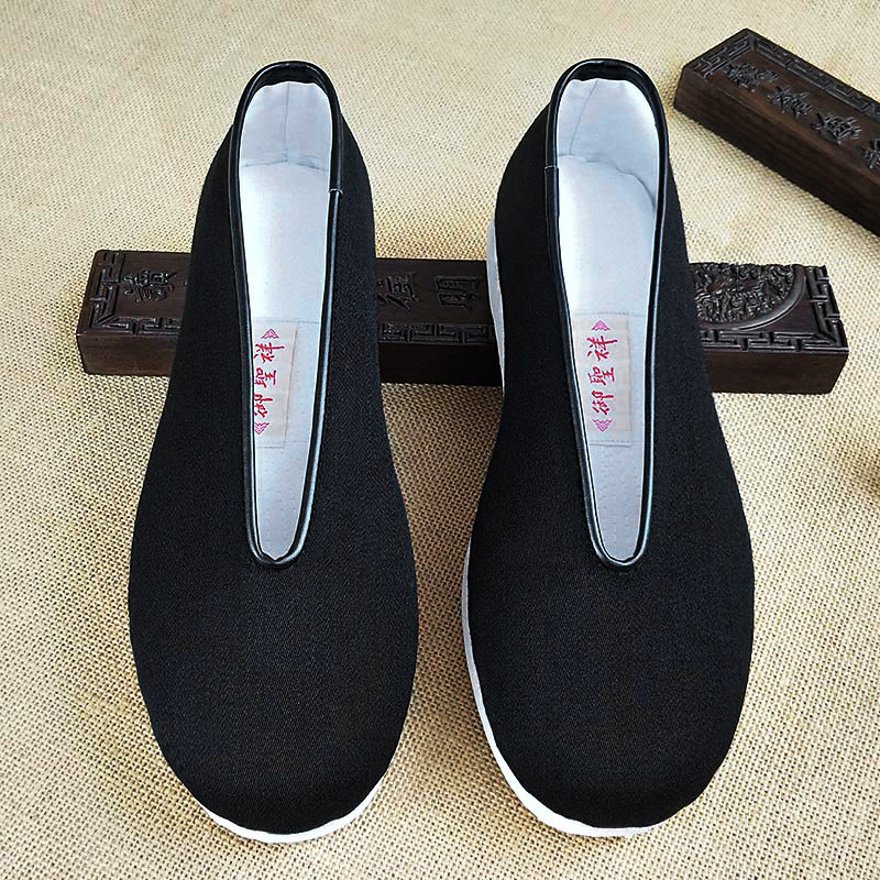 黑色老北京布鞋男手工千层底礼服呢元圆口中老年老人爸爸休闲鞋