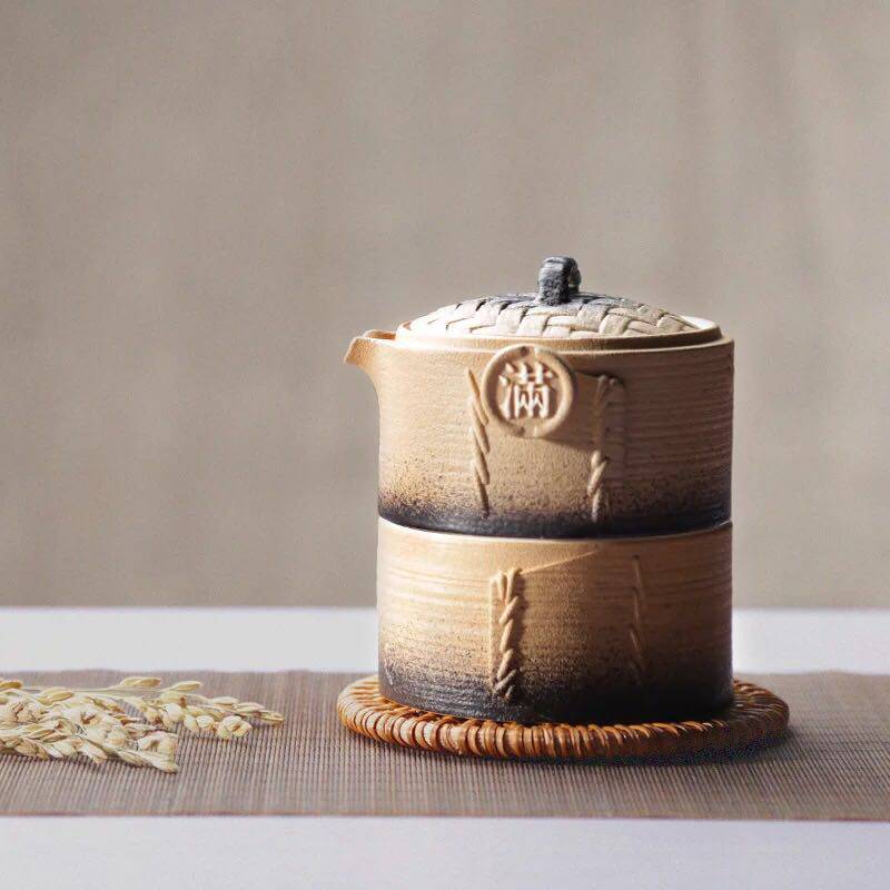 湖畔居茶具4头便携式快客杯 旅行装陶瓷功夫茶具