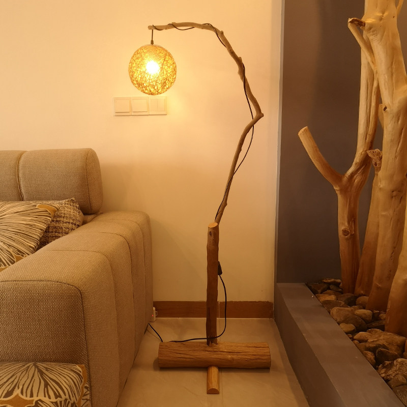 研木树枝落地灯天然随形个性艺术创意书房茶室落地灯