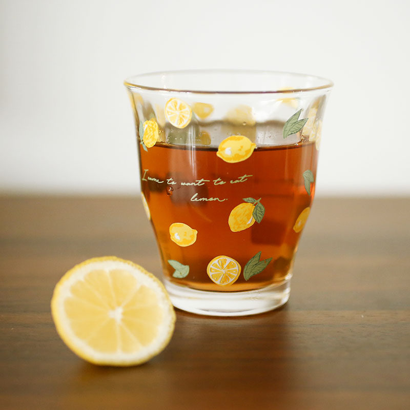 柠檬玻璃杯小清新水果图案日本进口印花冷水饮料玻璃杯