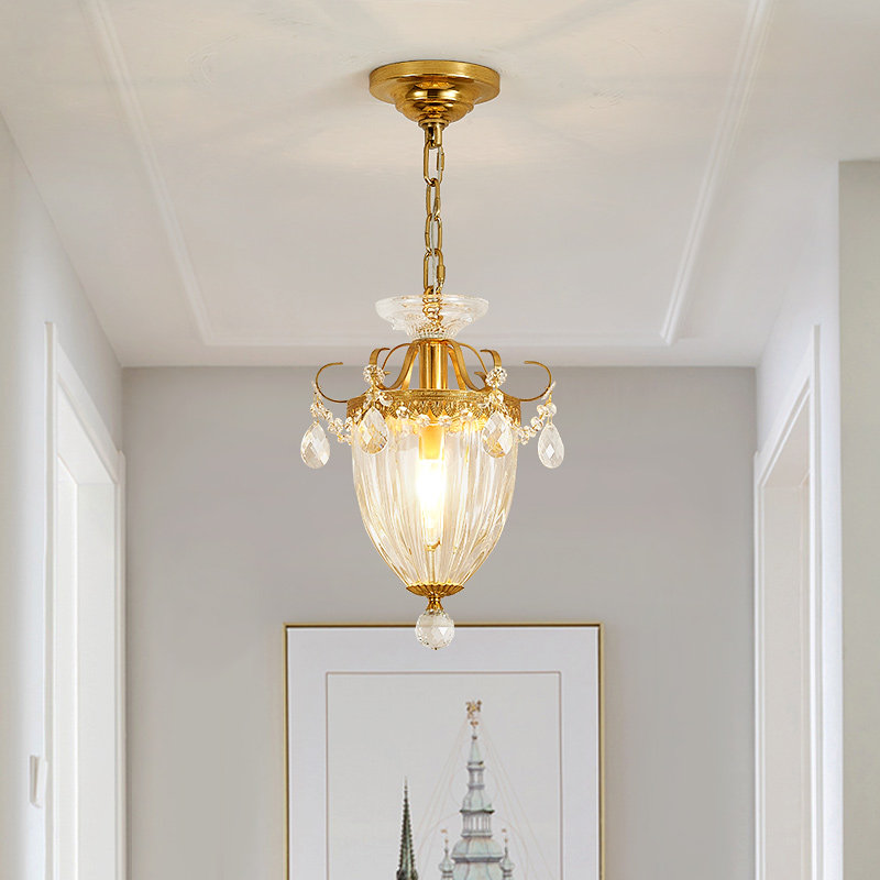 法式过道玄关全铜水晶灯欧式别墅入户门厅吧台客厅吊灯