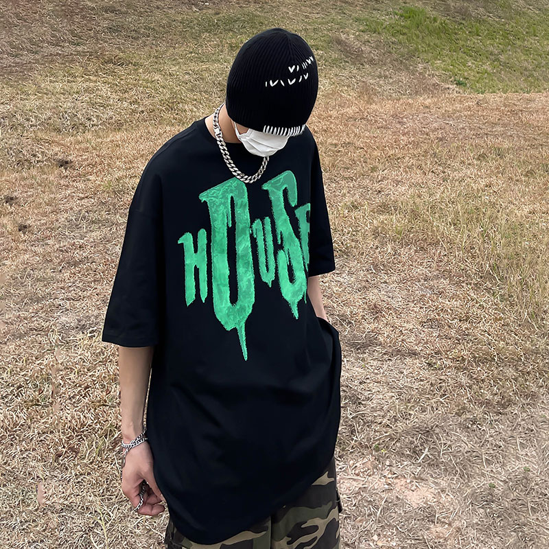 hiphop痞帅嘻哈字母印花简约短袖T恤男美式街头宽松休闲帅气上衣