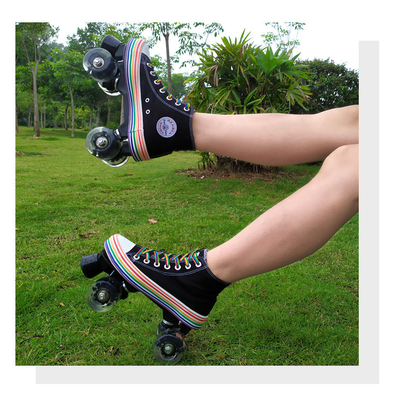 双排轮滑溜冰鞋四轮花式男女成年滑冰冰鞋闪光双排轮