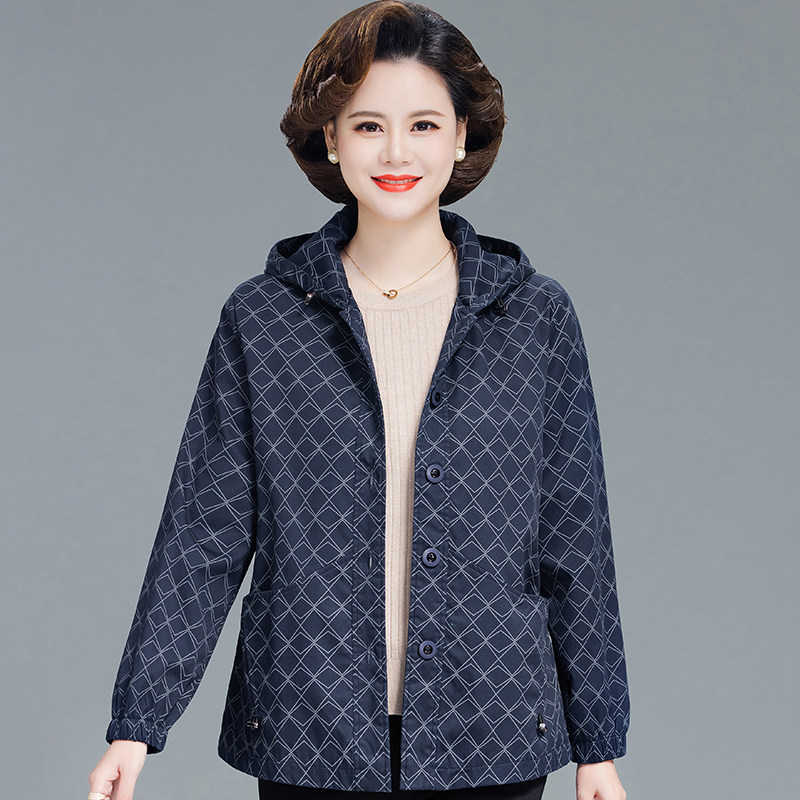 新款中老年春秋纯棉外套女连休闲宽松妈妈时尚中老年女装