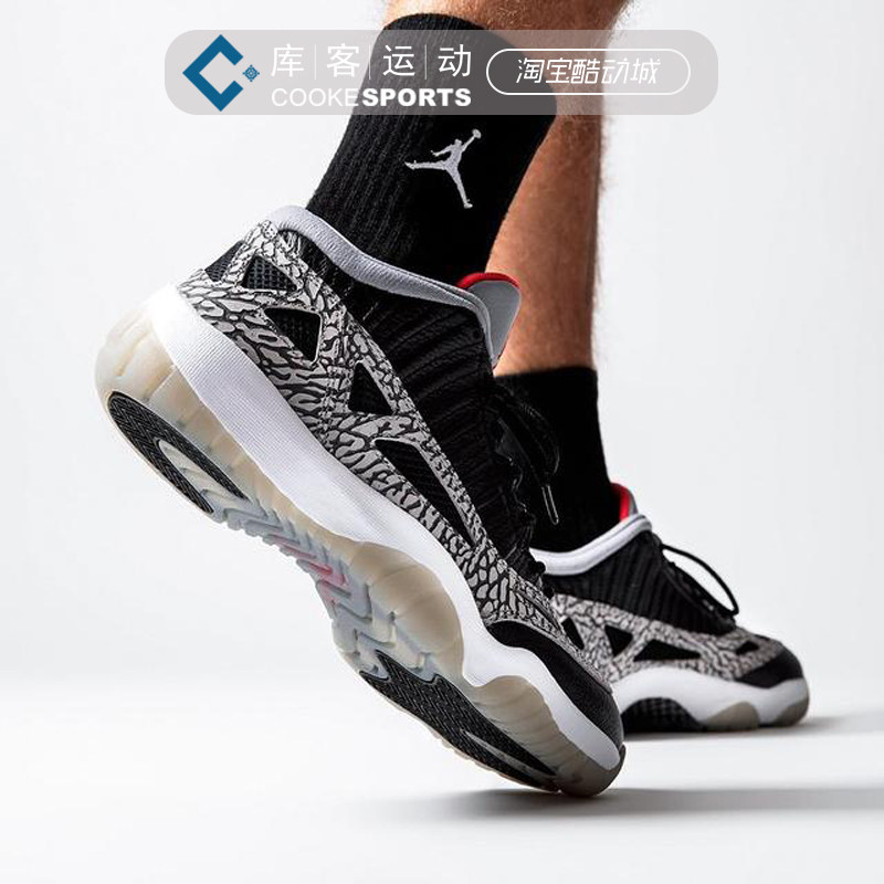 库客airjordanlowaj11黑灰灰白爆裂裂纹低帮篮球鞋