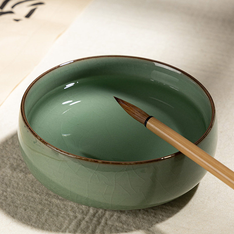 毛笔书法陶瓷三件洗墨专用国画墨碟文房四宝瓷盘文房四宝