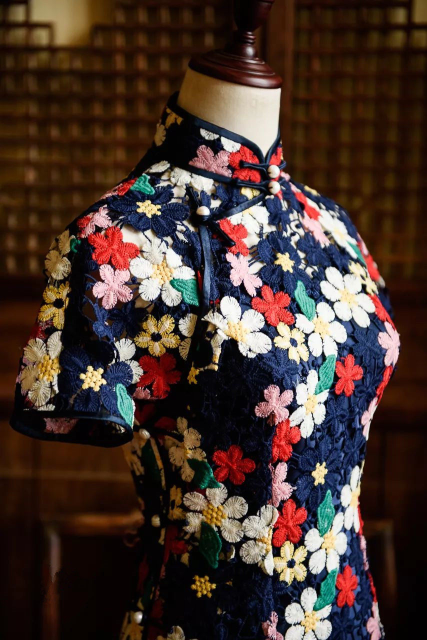 旗袍兰黛民国传统古法一片片式斜襟修身复古旗袍