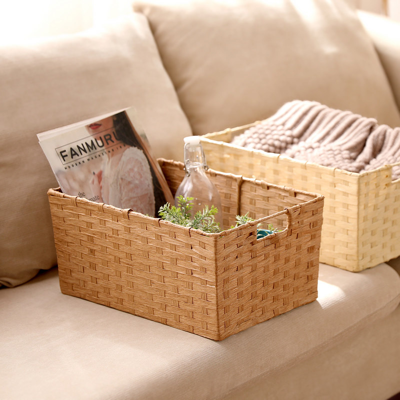 纸藤编织收纳篮储物篮杂物整理收纳筐收纳箱零食篮化妆品收纳筐子