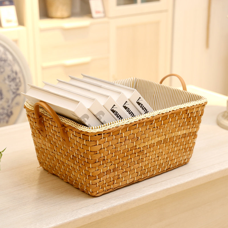 草编收纳筐编织储物篮收纳篮桌面杂物整理筐收纳盒内衣零食收纳篮