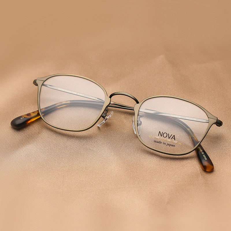 nova日本手工眼镜框男女纯钛复古小脸高度近视可配镜片眼镜架3017