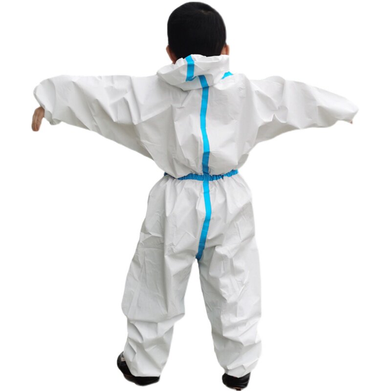 一次性儿童防护服蓝色贴条隔离无纺布透气加厚带帽防护服