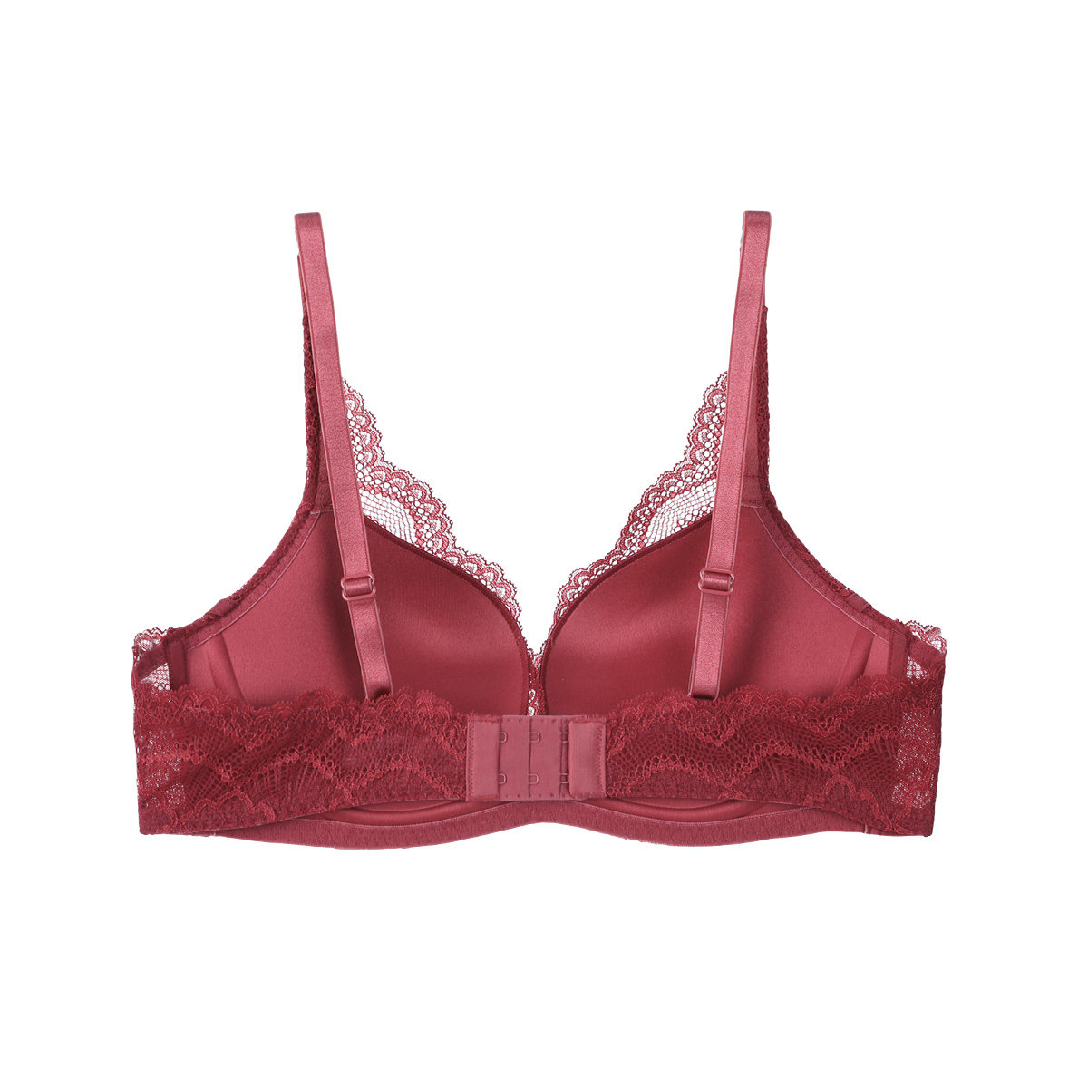 芬狄诗红色内衣女无钢圈蕾丝结婚厚杯小胸聚拢文胸