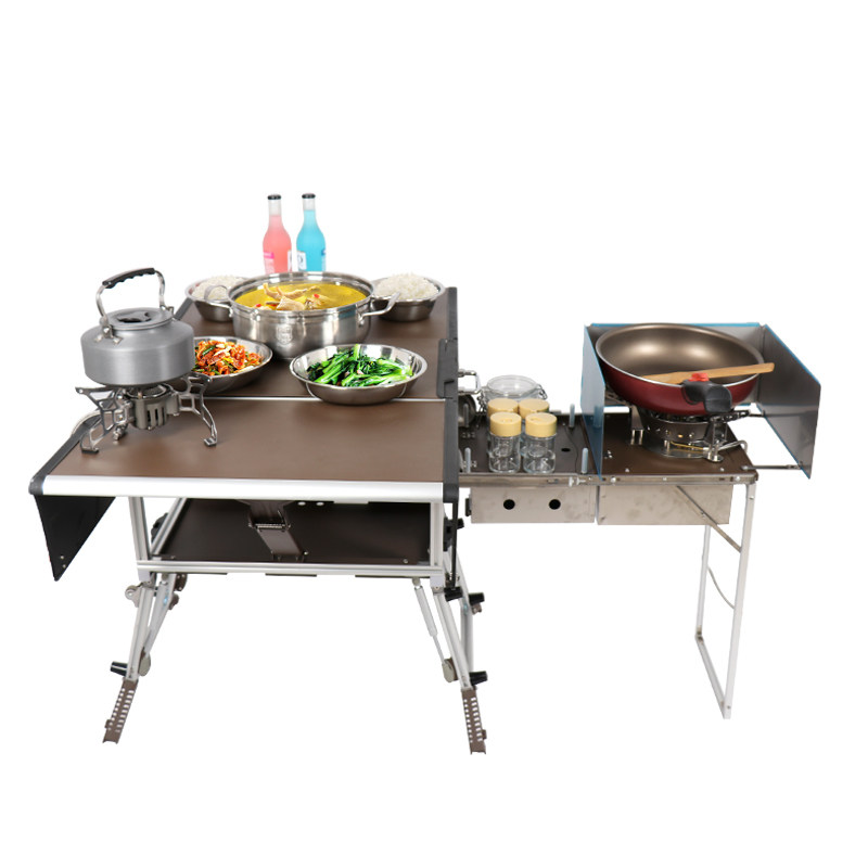 步林户外车载移动厨房房车餐桌便携野餐炊具套锅