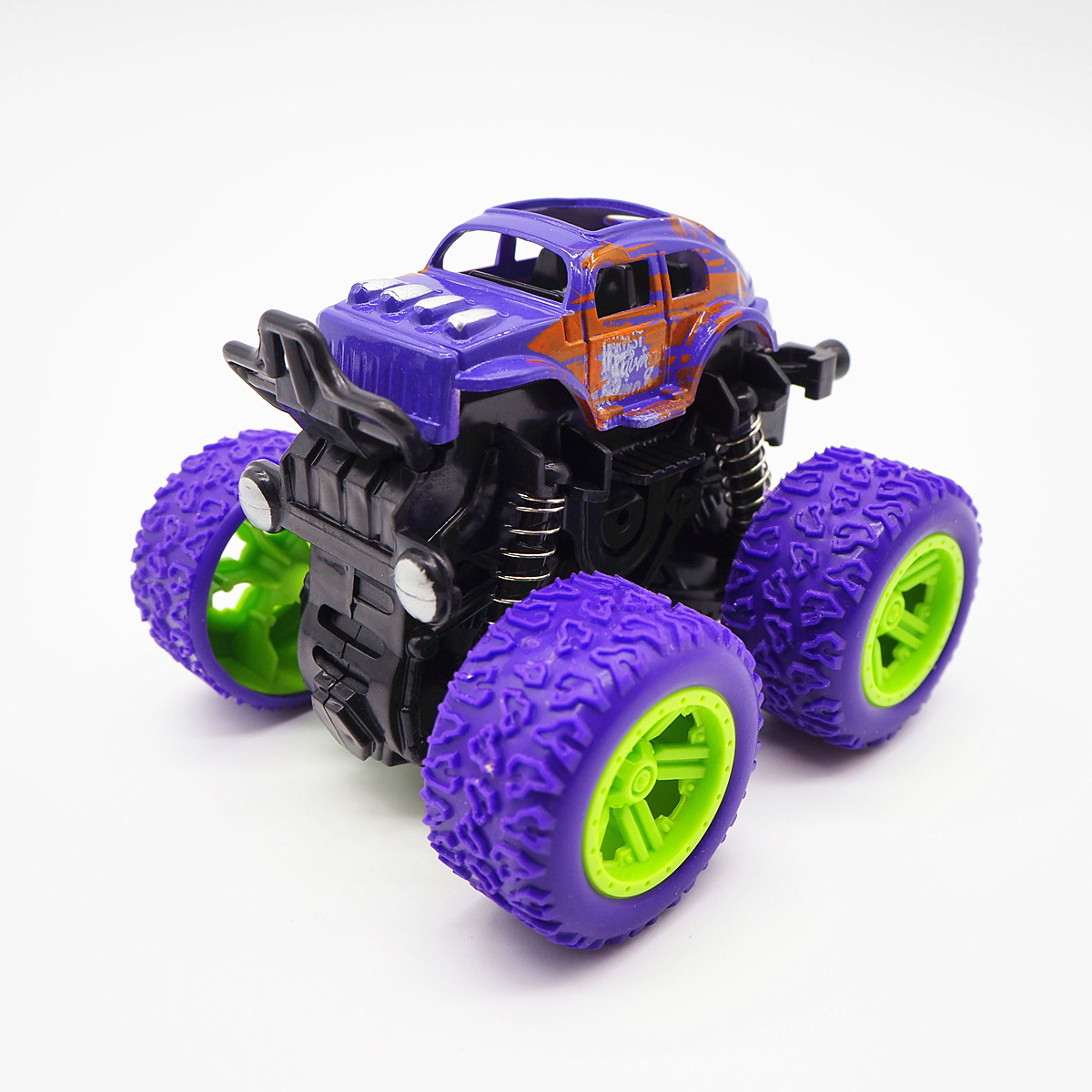 出口四色盒装玩具车儿童玩具大脚4x4助力弹簧惯性车模