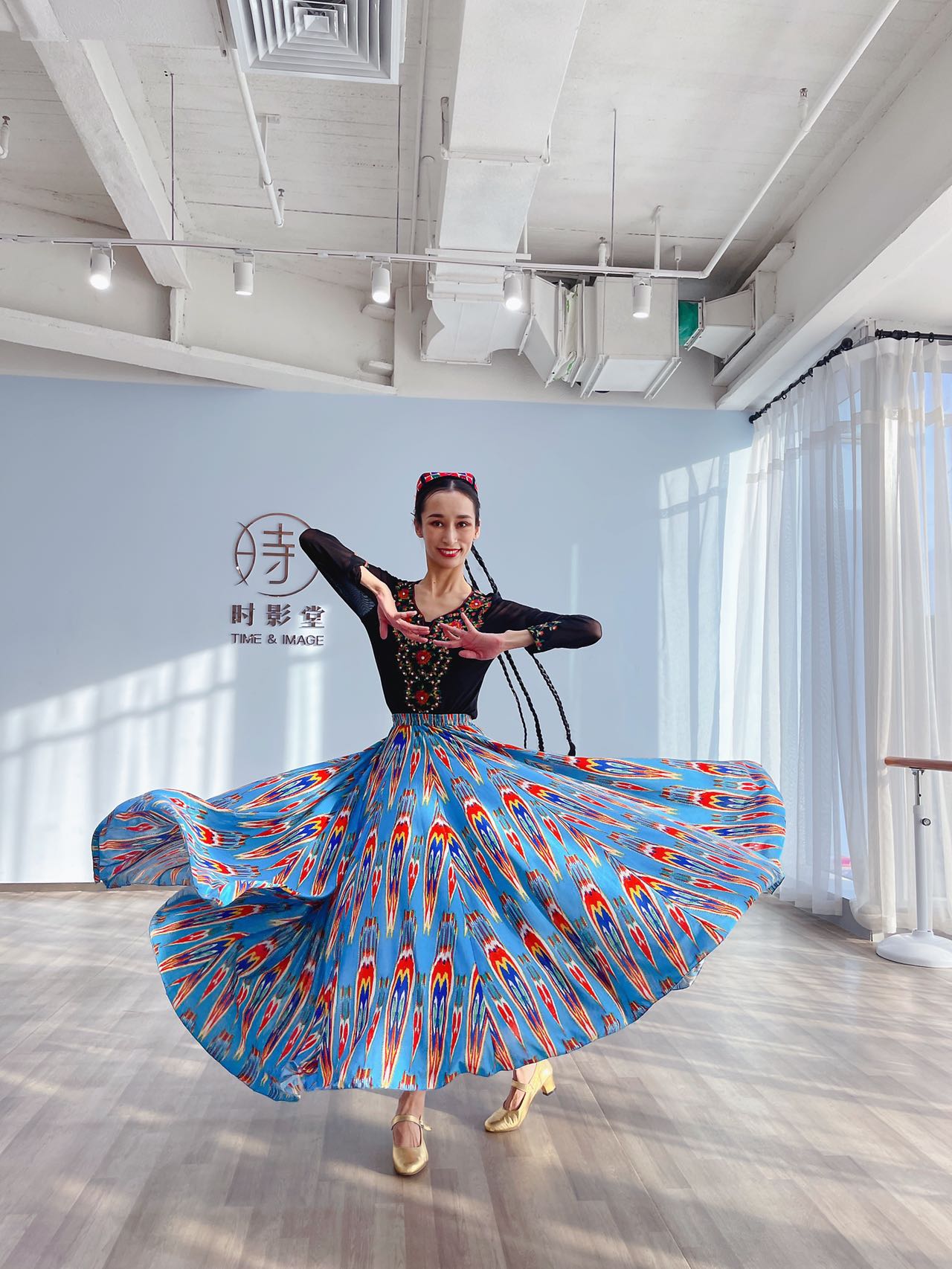 时影堂新疆舞民族舞艾迪莱斯麦西来普半身长舞裙