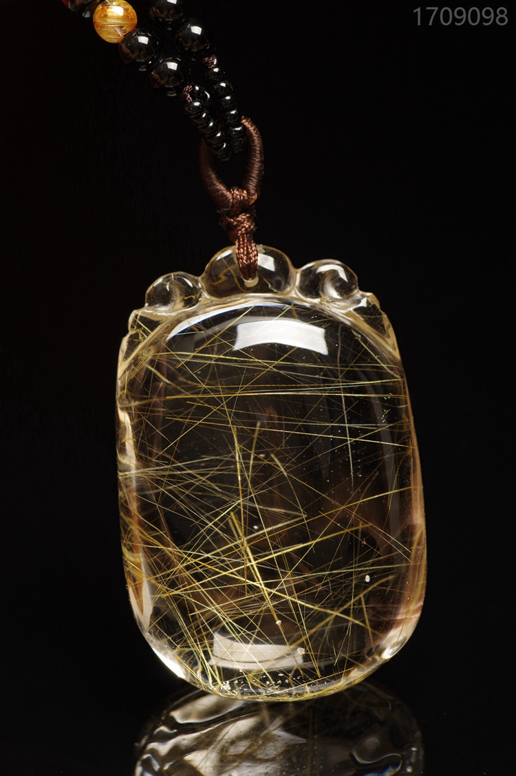 巴西天然钛金金发水滴水晶雕车摆件项链吊坠颈饰