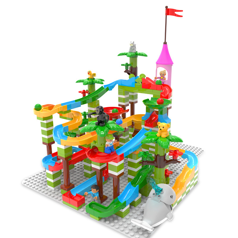 颗粒滑道积木拼装男孩女孩2-3-6周岁智力塑料轨道建构