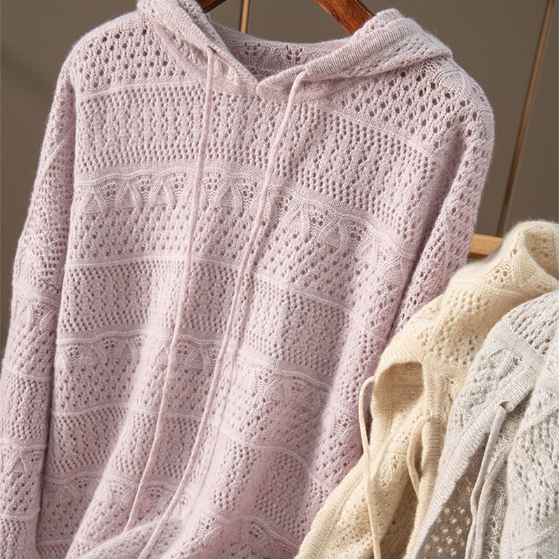 意国镂空织花温暖羊绒卫衣毛衣女春天家176v毛衣