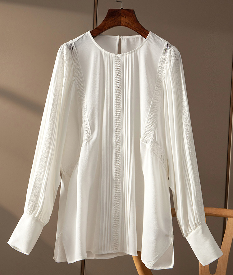 春天天家法国精致细节塔克褶宽松显真丝衬衫衬衫