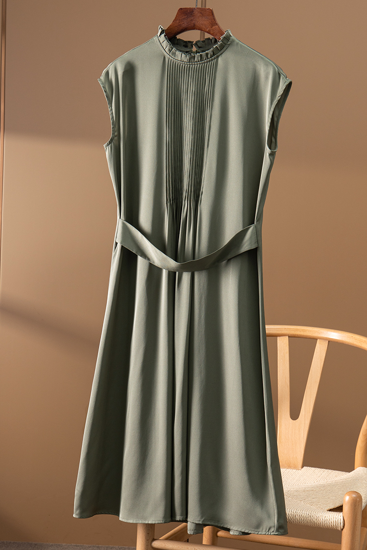 塔克褶显瘦重磅真丝无袖连衣裙女641j - 春天家 原春天7号店