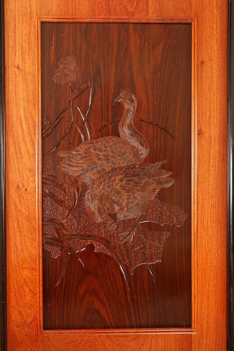 丝翎檀雕雁落苇丛图雁落苇丛挂屏挂屏